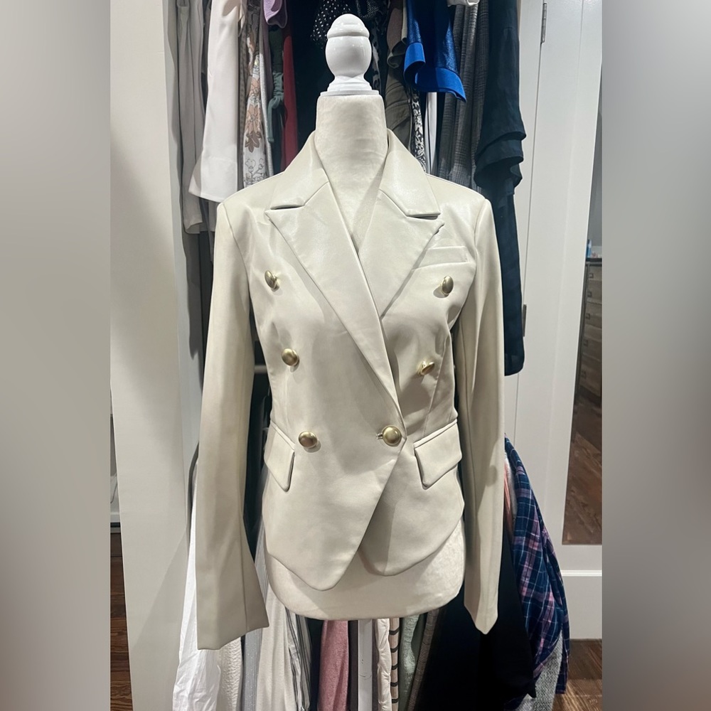 7 For All Mankind: Leather Cream Blazer